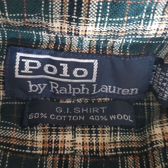 Polo Ralph Lauren Shirt Mens XL G.I. Green Plaid Cotton Wool Button Up - Picture 8 of 9